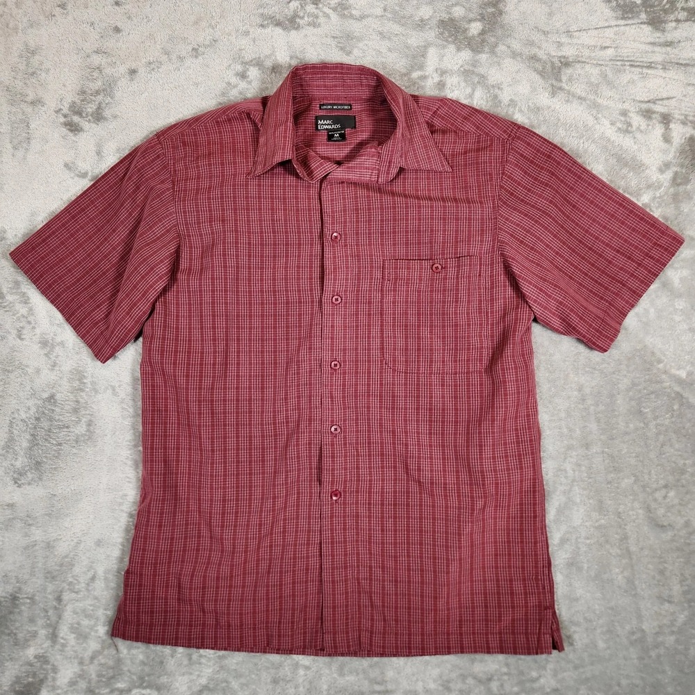 Marc Edwards Shirt Men's Medium Plaid Red Button‎ Up Short Sleeve Lightweight